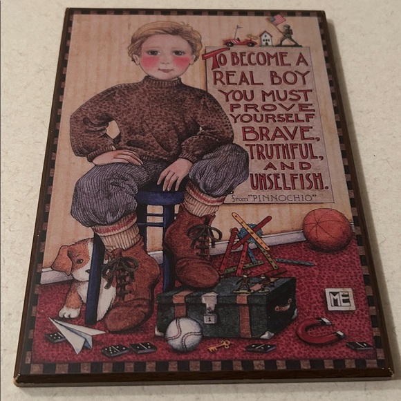 Mary Engelbreit "Real Boy" Plaque Wood Colorplak Collectible 1990 Pinocchio - Picture 13 of 17